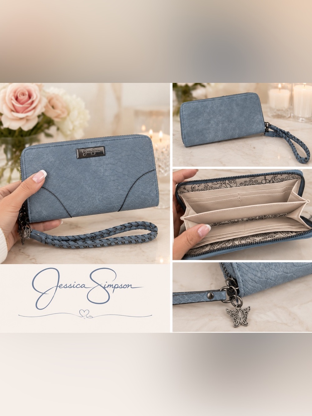 Jessica Simpson Blue Zip-Around Wristlet Wallet